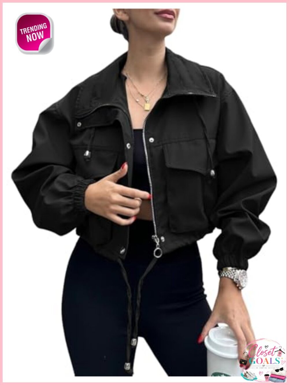 Cropped Zip Up Lightweight Utility Anorak Jacket